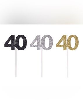# 40 - Set Of 36 Cupcake Toppers Glitter Gold Silver And Black